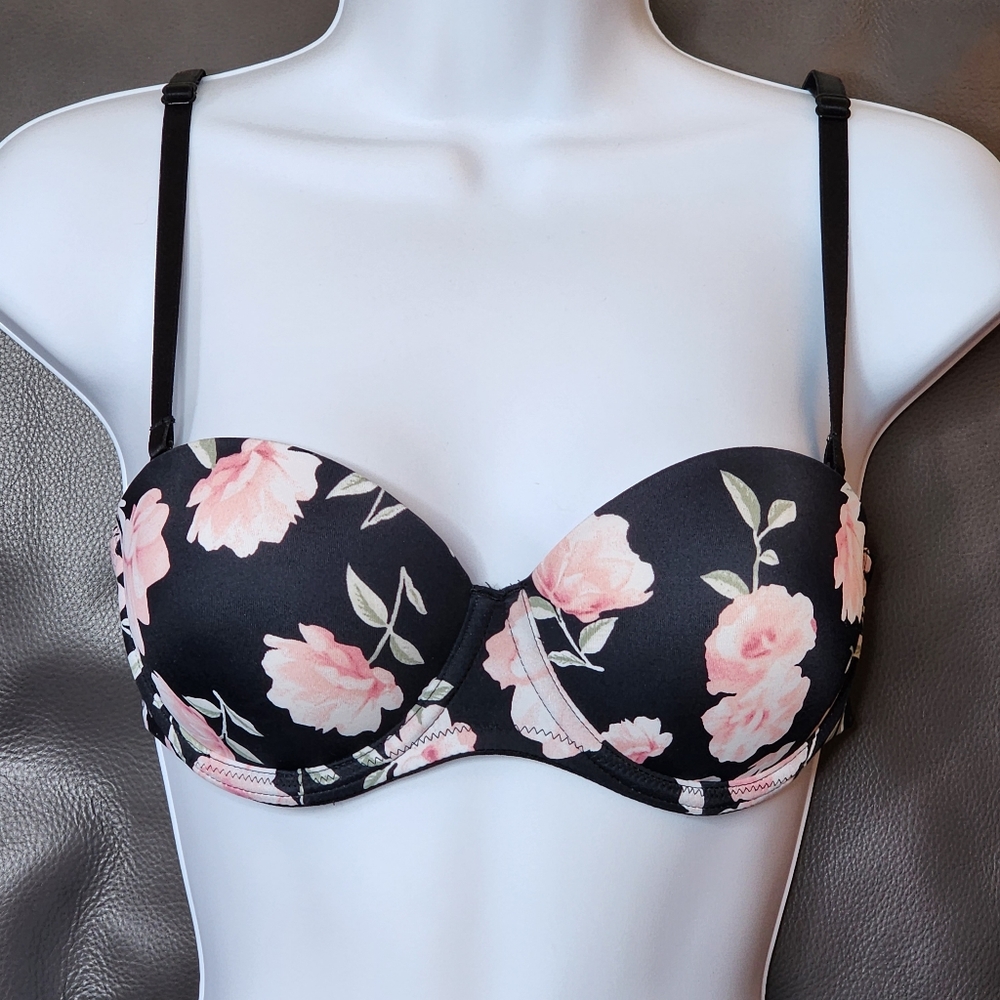PINK Victoria's Secret dark floral  push up bra 32B